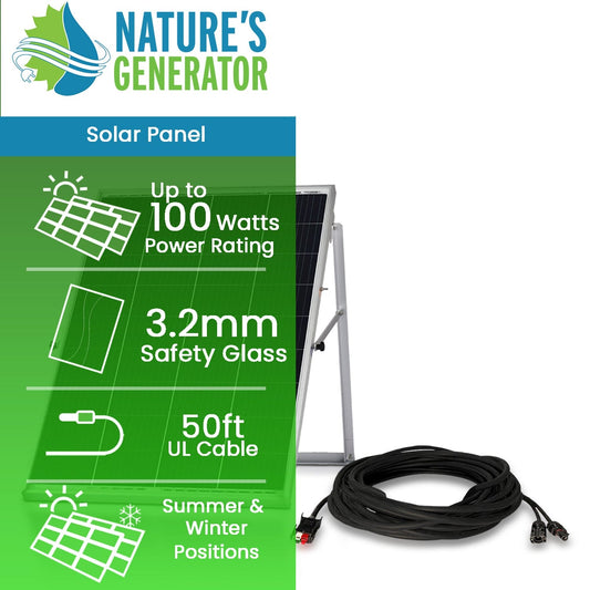 Nature’s Generator Power Panel – 100W Solar Panel with 50-Foot Cable for Off-Grid Charging