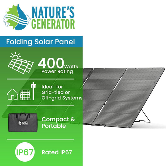 Nature’s Generator 400W Folding Solar Panel – Portable Monocrystalline Charger with Kickstand & MC4 Cable