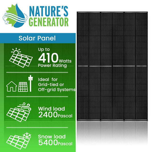 Nature’s Generator Solar Panel Kit – 2x 410W Monocrystalline Panels with Cables & Mounting Hardware