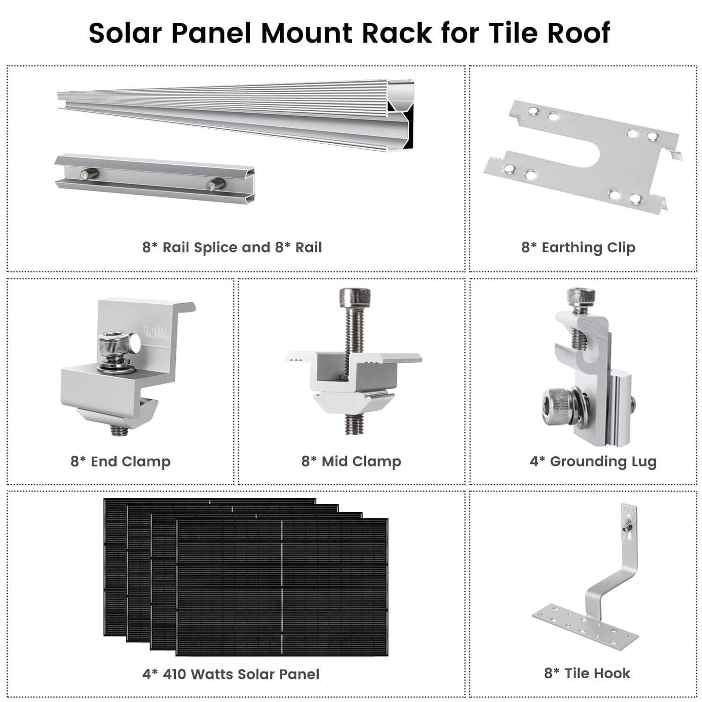 410 Watt Monocrystalline Solar Panel (4 Pack) with Roof Mount Rack