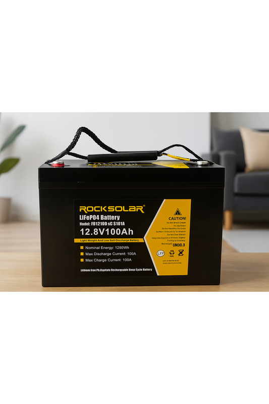 ROCKSOLAR 12.8V 100Ah Deep Cycle LiFePO4 Battery – Ultra-Long Life Power for Solar, RV & Marine Systems