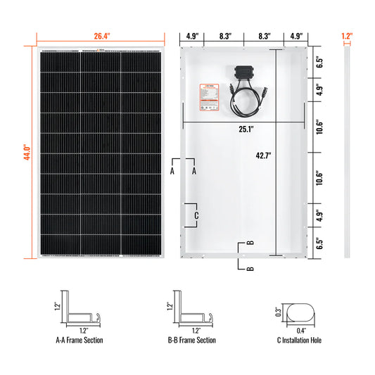Rich Solar MEGA 150 150W 12V Solar Panel for Off-Grid RVs, Cabins & Trailer
