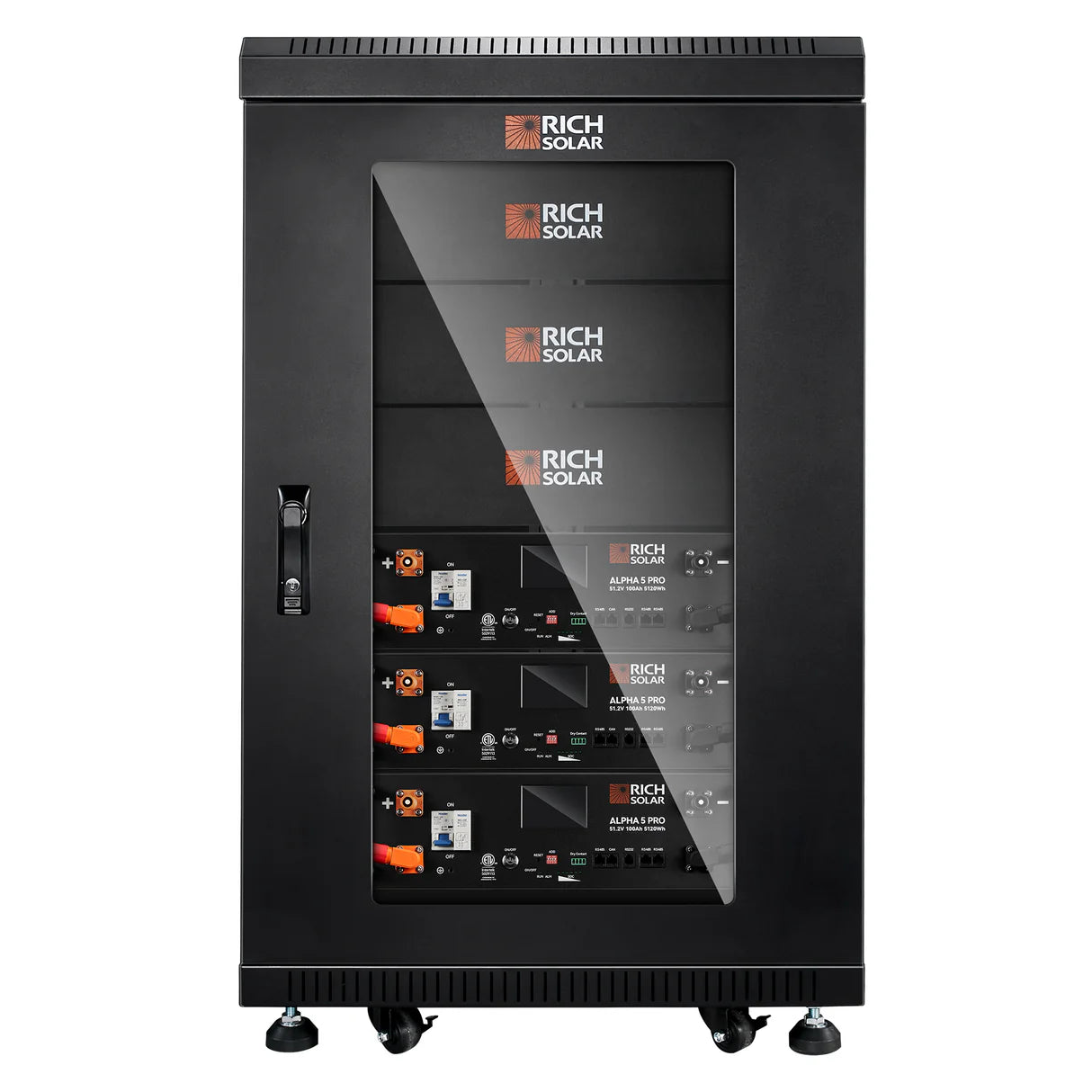 Battery Server Rack for ALPHA 5 PRO – 6-Slot Enclosed Cabinet with Wheels and 600A Bus Bar Covers