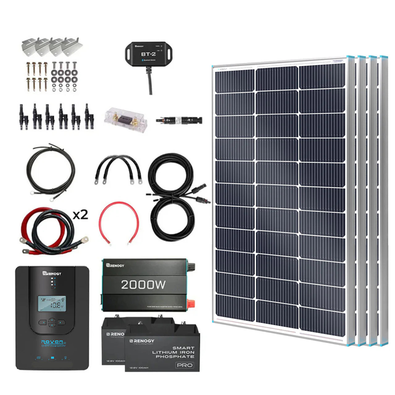 Renogy 400W Complete Solar Kit – 12V System with Two 100Ah AGM or LiFePO4 Batteries