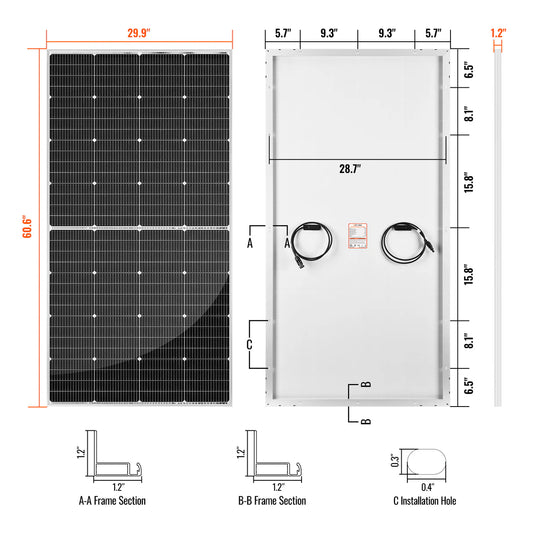 Rich Solar MEGA 250 PRO – 250W 24V Monocrystalline Solar Panel (Silver & Onyx)