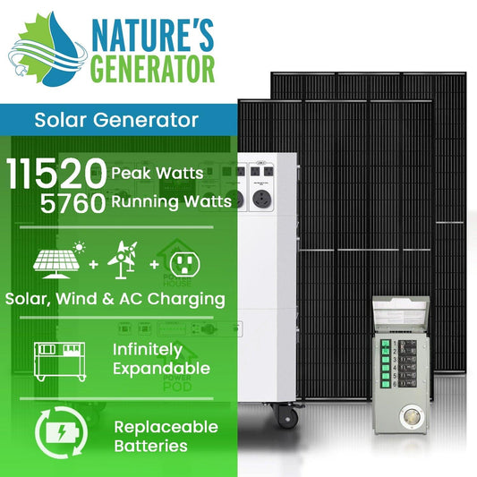 Nature’s Generator Powerhouse Platinum PE System – 7200W Solar Generator Kit with 6 Panels & PE Transfer Switch