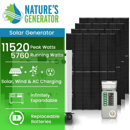 Nature’s Generator Powerhouse Platinum Plus PE System – 7200W Solar Generator Kit with 6 Panels & PE Transfer Switch