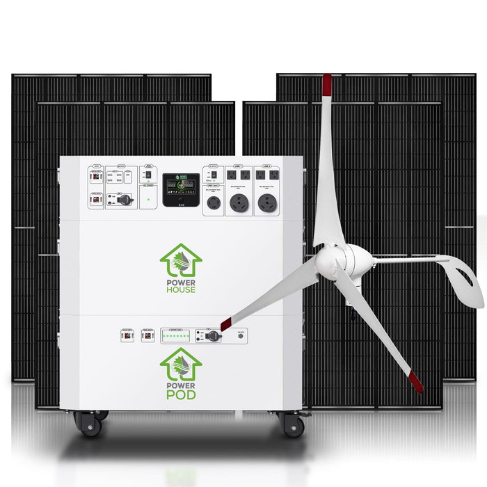 Nature’s Generator Powerhouse Platinum Plus WE System – 7200W Whole House Generator with 9600Wh Battery, 4x 410W Solar Panels, and Wind Turbine