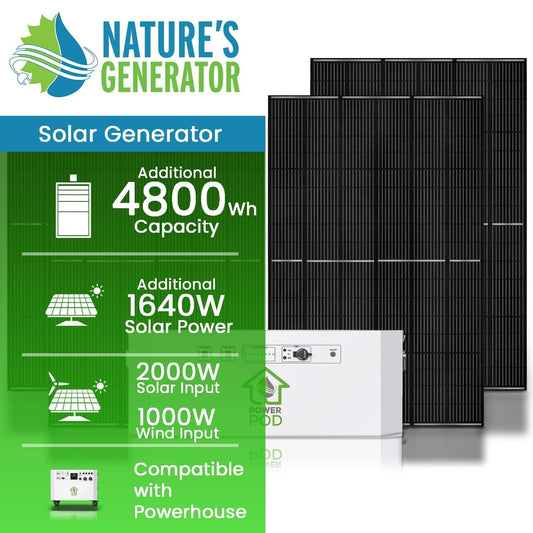 Nature’s Generator Powerhouse Power Addition Plus – 4800Wh AGM Battery Expansion Pod with Solar Panel