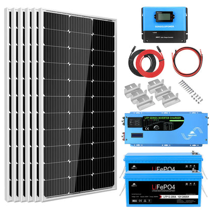 Off-Grid Solar Kit 3000W 12VDC 120V with LiFePO4 Battery and 2 × 300W Solar Panels – SungoldPower SGK-PRO3