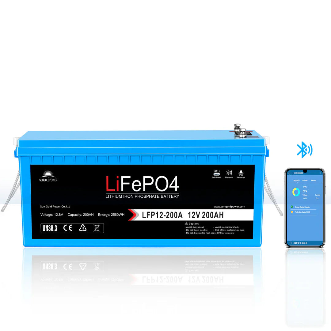 12V LiFePO4 Deep Cycle Battery – 100Ah / 200Ah  Bluetooth, Self-Heating, IP65  SungoldPower Lithium Battery for RV, Solar, Marine