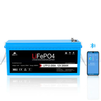 12V LiFePO4 Deep Cycle Battery – 100Ah / 200Ah  Bluetooth, Self-Heating, IP65  SungoldPower Lithium Battery for RV, Solar, Marine