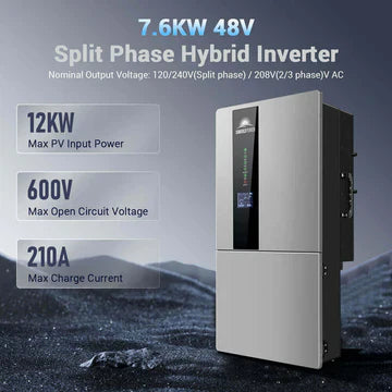 Hybrid Solar Kit 7.6KW 48V Split Phase 15.36KWH LiFePO4 Battery 12×500W Monocrystalline Panels Off-Grid & Backup Read