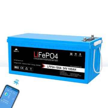 SungoldPower 24V 100AH LiFePO4 Deep Cycle Lithium Battery – Bluetooth, Self-Heating, IP65