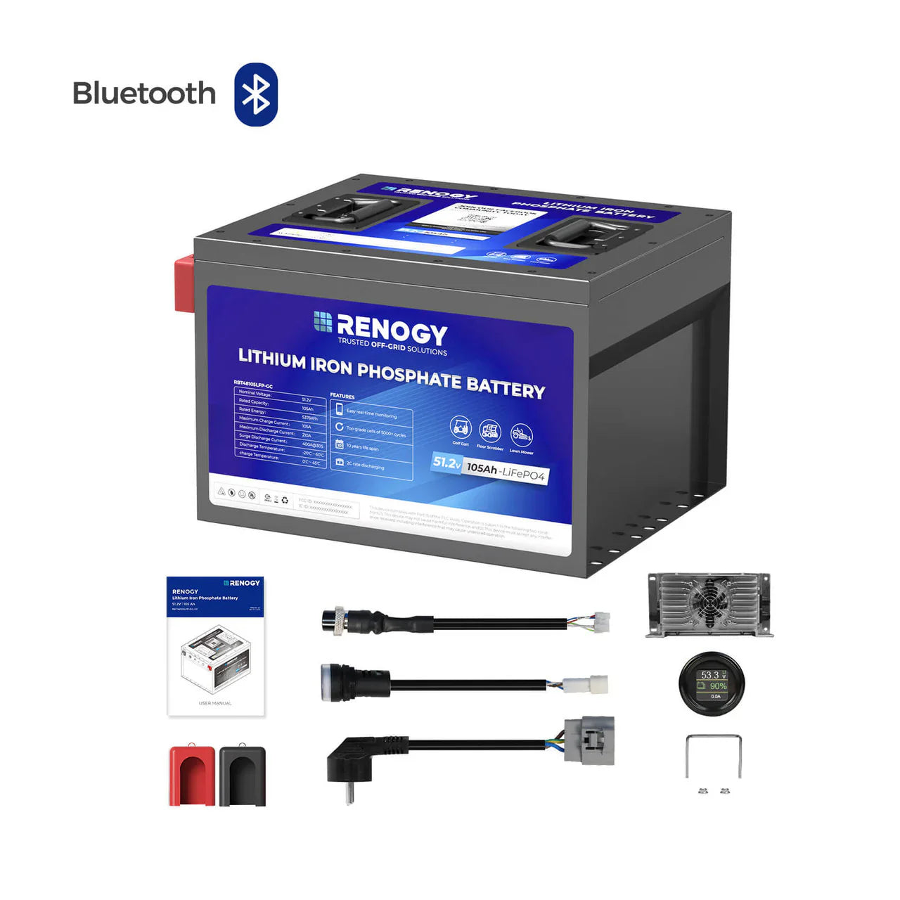 Renogy Golf Cart 105Ah LiFePO4 Battery – 48V Deep Cycle with Smart BMS