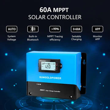 60A MPPT Solar Charge Controller, 12V/24V/48V Auto, Bluetooth, Parallel-Ready, Lithium/AGM Compatible
