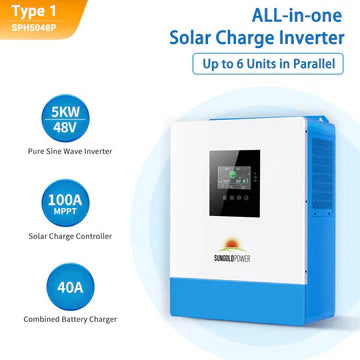 5000W 48V Solar Inverter Charger – SPH5048P [100A MPPT] or SPH504880A [80A MPPT], SG48100P Battery Optional