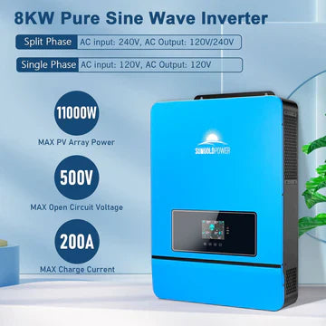 8000W 48V Split Phase Pure Sine Wave Inverter Charger Solar Ready, UL1741, Off-Grid + Battery Bundles