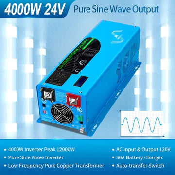 SungoldPower 4000W 24V Pure Sine Wave Low Frequency Inverter – Single Phase, 120V Input/Output