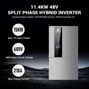 11.4KW Hybrid Solar Kit 48V Split Phase 20.48kWh Lithium Battery + 16 x 440W Solar Panels Off-Grid & Grid-Tied UL1741 Certifie
