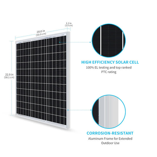 Renogy Monocrystalline Solar Panel – 50W 12V