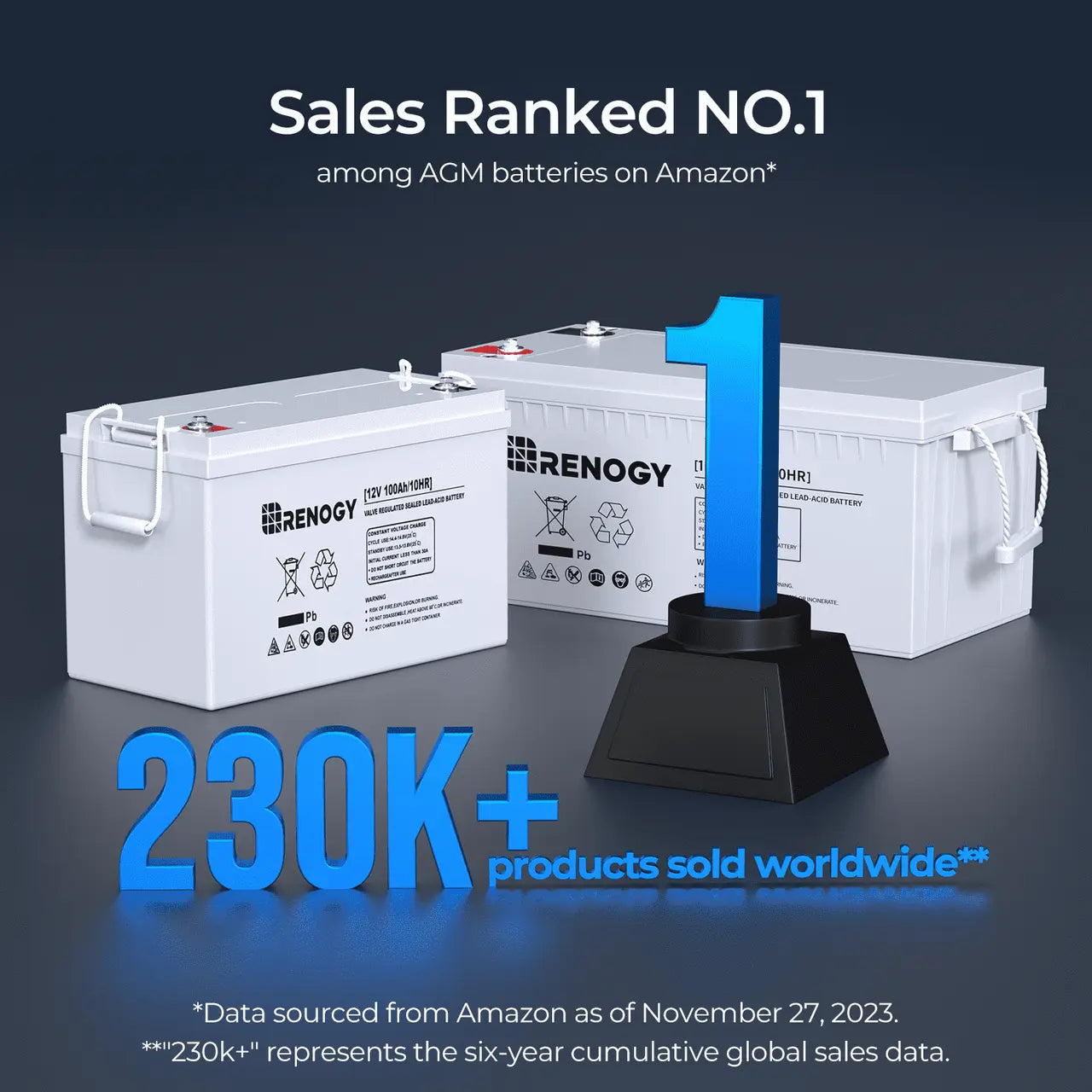 Renogy Deep Cycle AGM Battery – 12V 100Ah / 200Ah Maintenance-Free