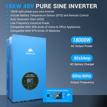 12000W / 15000W / 18000W 48V Split Phase Pure Sine Wave Inverter Charger Solar Ready, Off-Grid, Backup Power