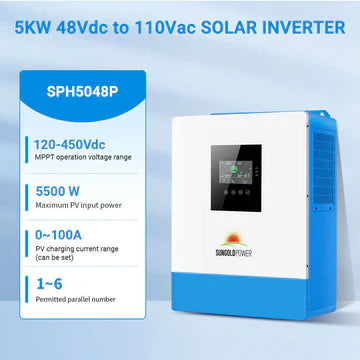 5000W 48V Solar Inverter Charger – SPH5048P [100A MPPT] or SPH504880A [80A MPPT], SG48100P Battery Optional