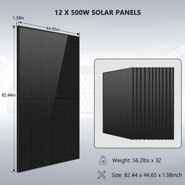 Hybrid Solar Kit 7.6KW 48V Split Phase 15.36KWH LiFePO4 Battery 12×500W Monocrystalline Panels Off-Grid & Backup Read