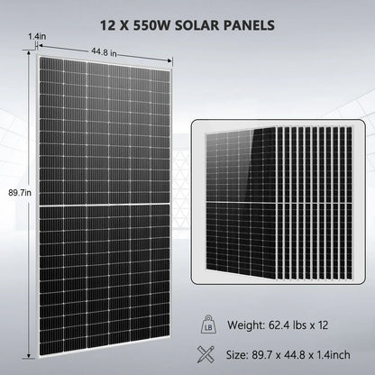 Off-Grid Solar Kit – 10kW 48VDC Split Phase, 25.6kWh LiFePO₄ Battery, 12 x 550W Panels (SGR-10K25S)
