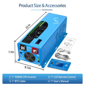 SungoldPower 4000W 24V Pure Sine Wave Low Frequency Inverter – Single Phase, 120V Input/Output