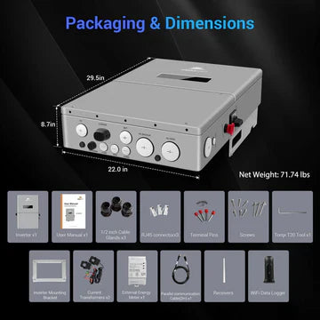 SungoldPower 11.4KW 48V High Voltage Split Phase Hybrid Solar Inverter – APS Transmitter, UL1741 Certified