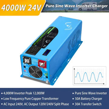 SungoldPower 4000W 24V Split Phase Pure Sine Wave Inverter Charger – Low Frequency, Peak 12000W