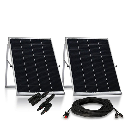 Nature’s Generator Power Panel – 2x 100W Solar Panel Kit with Wheeled Frames & 50-Foot Cables