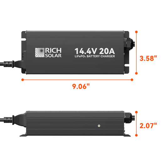 Rich Solar 12V (14.4V) 20A LiFePO4 Battery Charger 100–240VAC Smart Protection