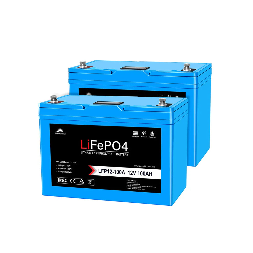 12V LiFePO4 Deep Cycle Battery – 100Ah / 200Ah  Bluetooth, Self-Heating, IP65  SungoldPower Lithium Battery for RV, Solar, Marine