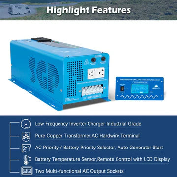 SungoldPower 4000W 24V Split Phase Pure Sine Wave Inverter Charger – Low Frequency, Peak 12000W