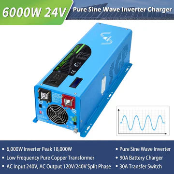 SungoldPower 6000W 24V Split Phase Pure Sine Wave Inverter Charger – Low Frequency, Peak 18000W