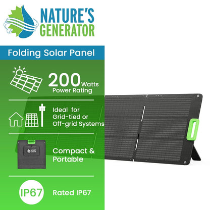Nature’s Generator 200W Folding Solar Panel – Portable Monocrystalline Charger with Kickstand & MC4 Cable