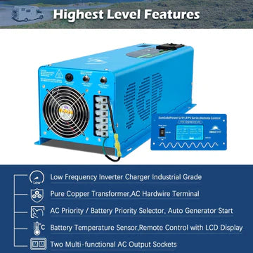SungoldPower 6000W 24V / 48V Split Phase Pure Sine Wave Inverter with Charger – UL1741 Listed, Battery Bundle Options