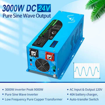 SungoldPower 3000W 24V Pure Sine Wave Low Frequency Inverter – Single Phase, 120V Input/Output