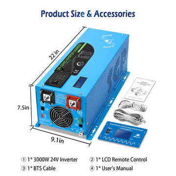 SungoldPower 3000W 24V Pure Sine Wave Low Frequency Inverter – Single Phase, 120V Input/Output