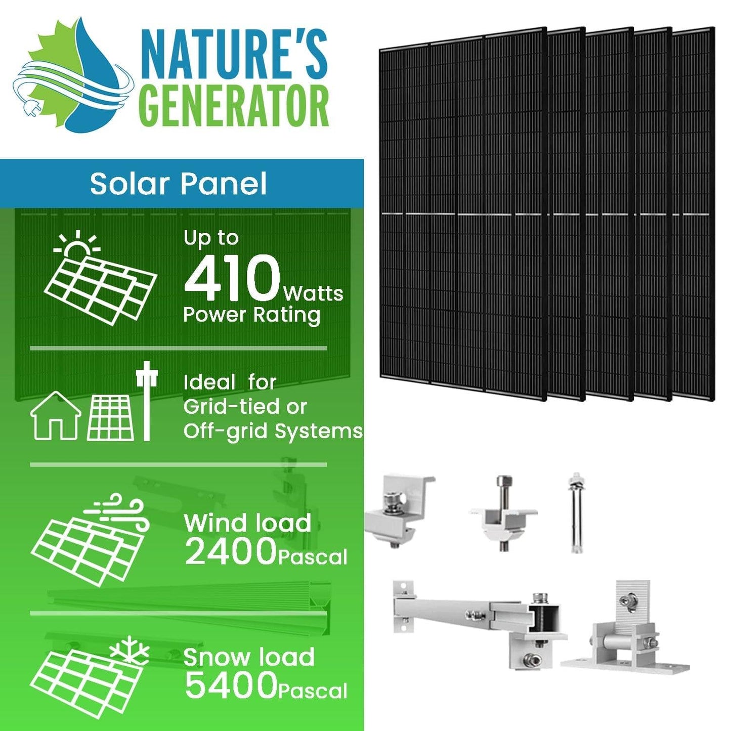 410 Watt Monocrystalline Solar Panel (10 Pack) with Roof Mount Rack