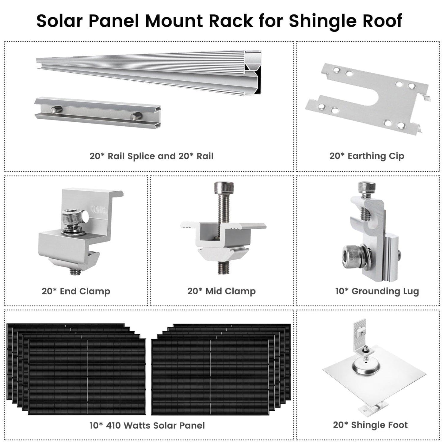 410 Watt Monocrystalline Solar Panel (10 Pack) with Roof Mount Rack