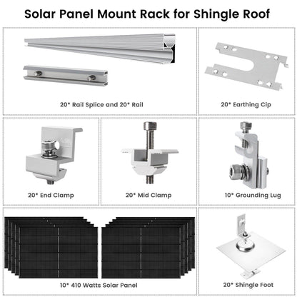 410 Watt Monocrystalline Solar Panel (10 Pack) with Roof Mount Rack