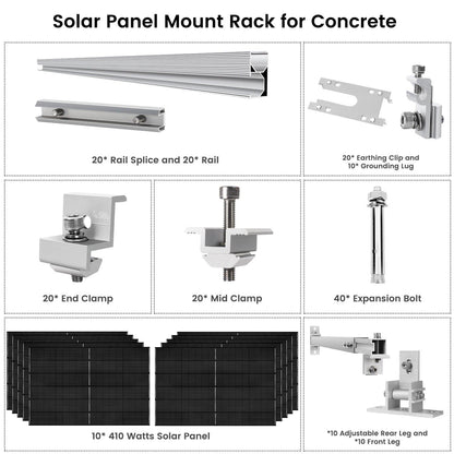 410 Watt Monocrystalline Solar Panel (10 Pack) with Roof Mount Rack