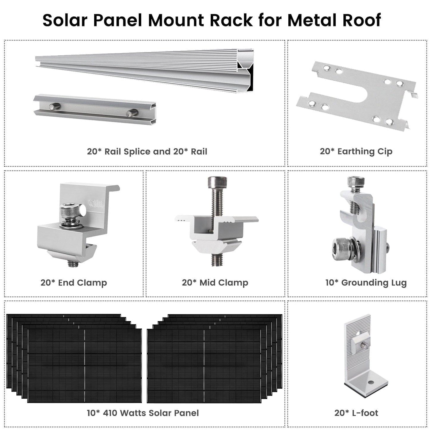 410 Watt Monocrystalline Solar Panel (10 Pack) with Roof Mount Rack