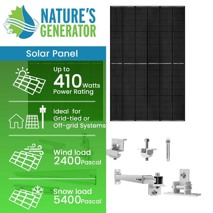 Nature’s Generator 2x 410W Solar Panel Kit – Monocrystalline Panels with Roof-Specific Mount Rack (Concrete, Metal, Shingles, Tile