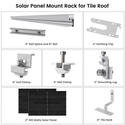 Nature’s Generator 2x 410W Solar Panel Kit – Monocrystalline Panels with Roof-Specific Mount Rack (Concrete, Metal, Shingles, Tile