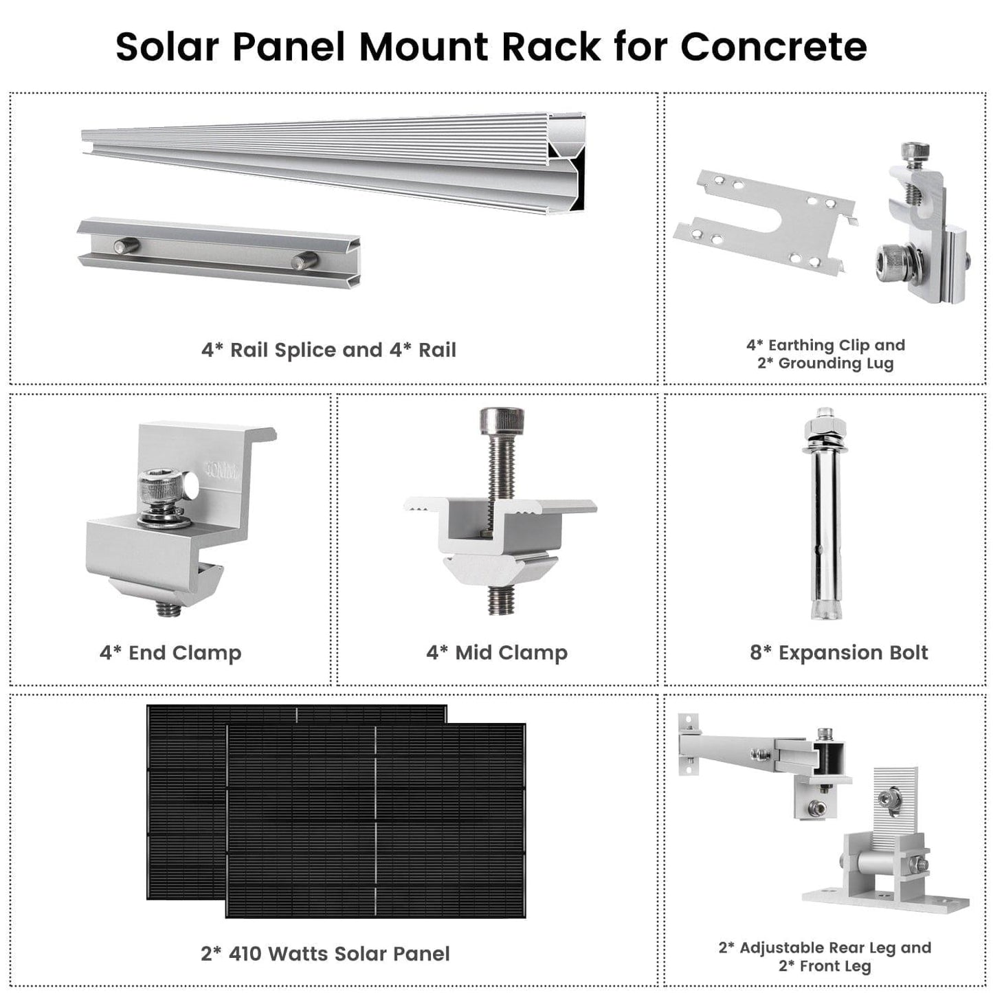 Nature’s Generator 2x 410W Solar Panel Kit – Monocrystalline Panels with Roof-Specific Mount Rack (Concrete, Metal, Shingles, Tile